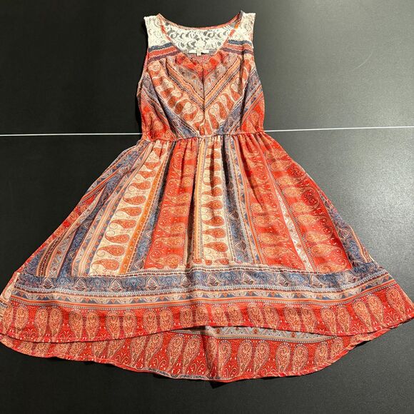 Miss Me Dresses & Skirts - Miss Me Boho Paisley High-Low Dress Size M Orange Rust Smocked Lace Back Western